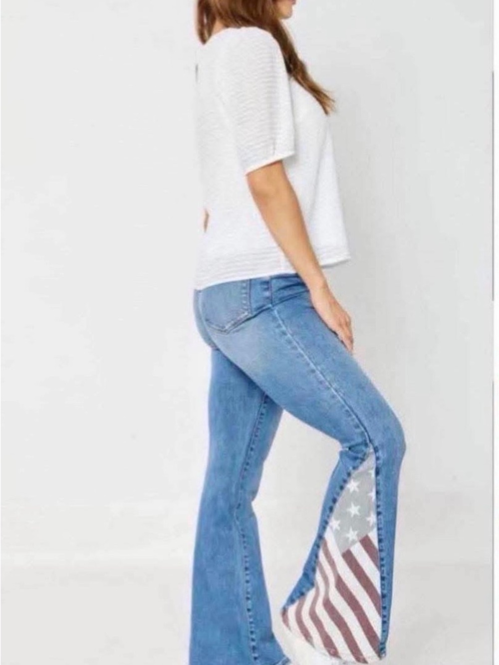 Judy Blue Light Blue Flare Jeans with American Flag Inset